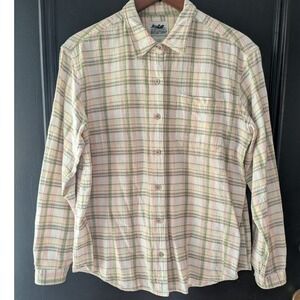 Vtg 90's Plaid Button Up Shirt Cotton Pastel Textured Cottagecore Womens Sz L